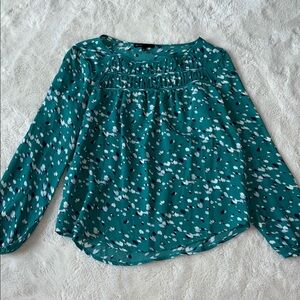 Gibson Green Teal Patterned Women's Top Blouse Size Medium